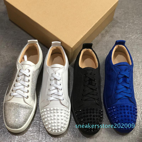 Top Quality Red Bottoms shoes Studded Spikes Flat sneakers For Men Women glitter Party Lovers Genuine Leather casual rivet Sneaker AS09