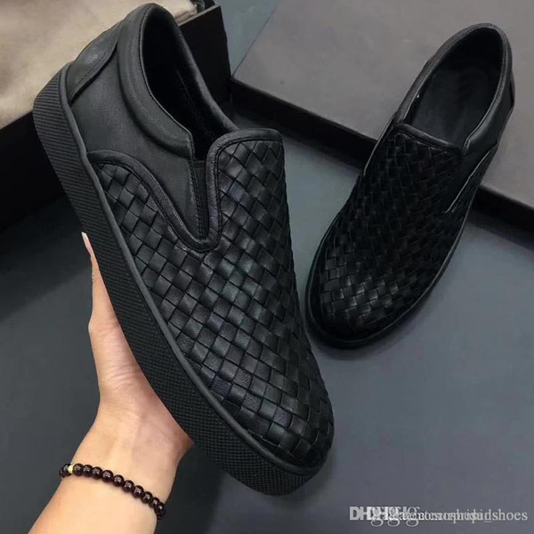 European station new summer men's real leather woven soft-soled casual shoes British fashion lazy shoes