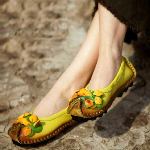 2018 Vintage Handmade Folk Style Women Flats Casual Shoes Genuine Leather Lady national Soft Bottom Shoes Fashion Loafers