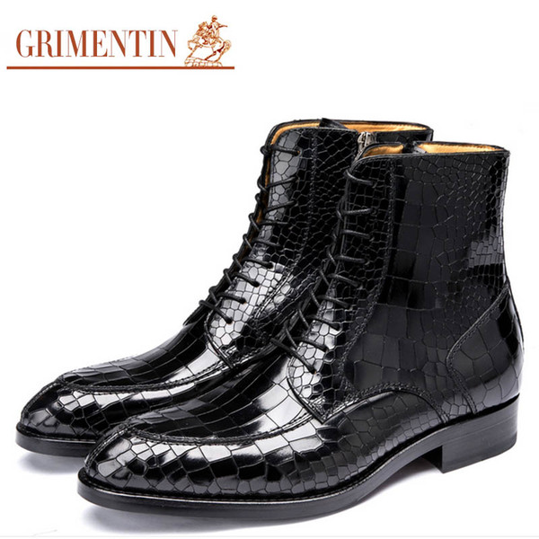 GRIMENTIN Brand custom handmade mens boots genuine leather crocodile grain men ankle boots hot sale Italian fashion business dress man shoes