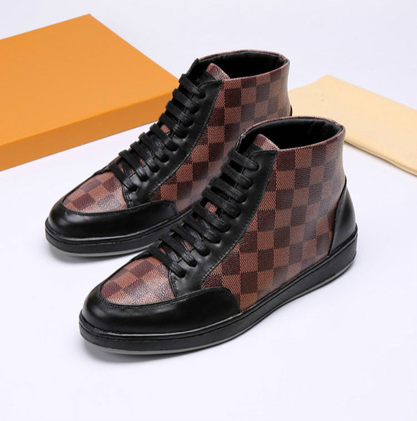 Men's casual high-top shoes new fashion trend wild European station leather lace-up flat shoes (with box)