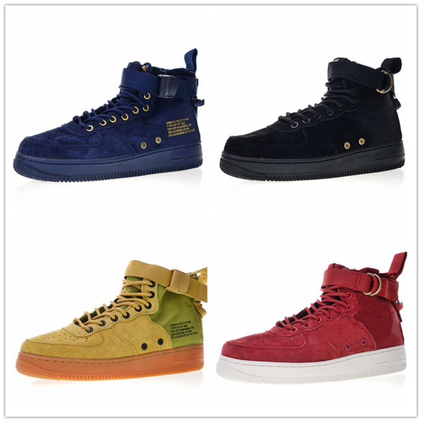 New Arrival Men Sneakers Forces SF 1 Utility Mid Zipper Suede Wheat yellow Midnight Blue Black Gold Running Shoes Sport Shoes 39-45