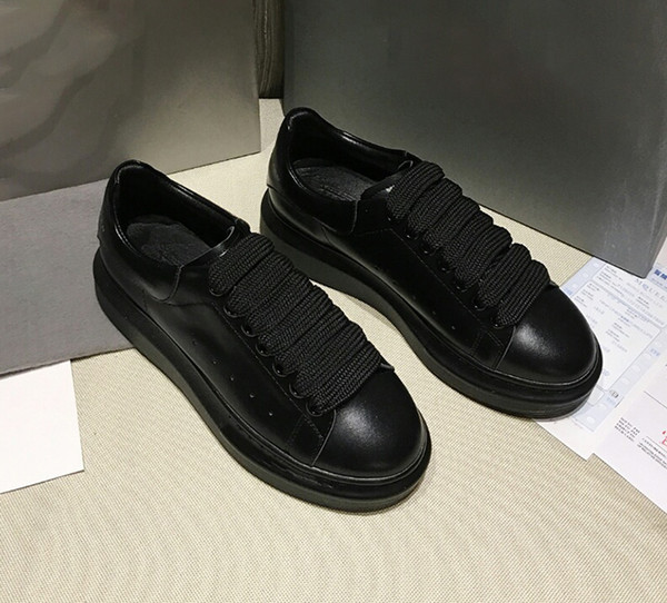 All Black Muffin Thick-soled Shoes Female Cowskin Italian Classic Thick-soled Sports Shoes Male Dermis Heightening and Leg Repairing