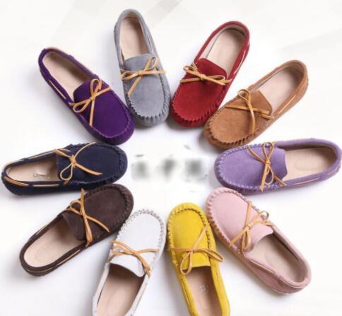 2019 peas classic design women's shoes leather casual shoes flat with frosted leather round head bow leather casual shoes