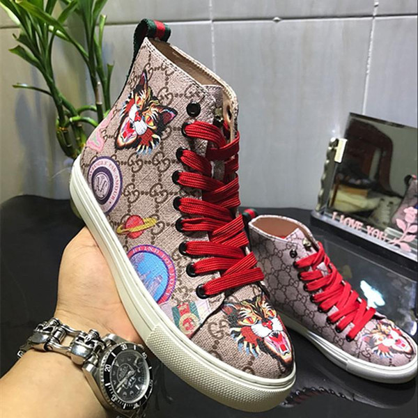 2017 autumn and winter new European and American style men's shoes leather printed color thick bottom with high-top shoes couple models