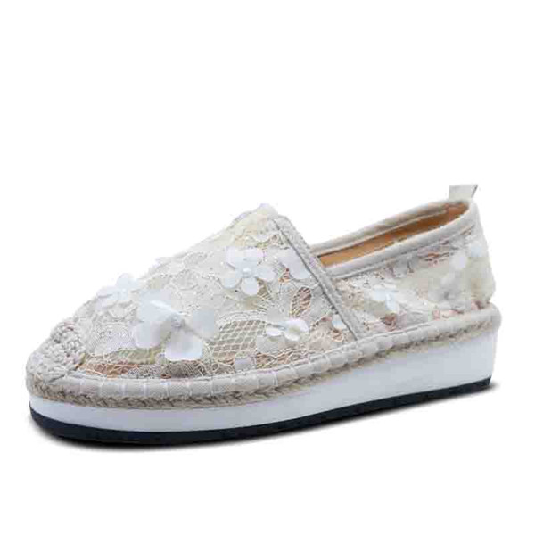 New Fashion Casual Shoes Hand-made Women Shoes Gauze Cotton Cloth Beige White MH-01