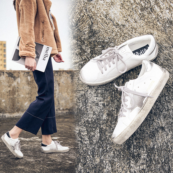 Small Dirty Shoes Women 2019 Make Old Star Small White Shoes girls Flat Bottom Shoes Retro Thick Bottom