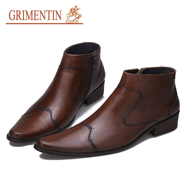 GRIMENTIN Hot sale brand high quality mens boots genuine leather black brown business men ankle boots Italian fashion dress mens shoes new