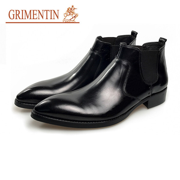 GRIMENTIN Hot sale Newest men boots black Pointed Toe luxury genuine leather formal male ankle boots size:38-44 S1