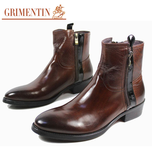 GRIMENTIN Hot sale brand mens ankle boots Italian fashion zip genuine leather black brown formal business dress mens boots for men shoes