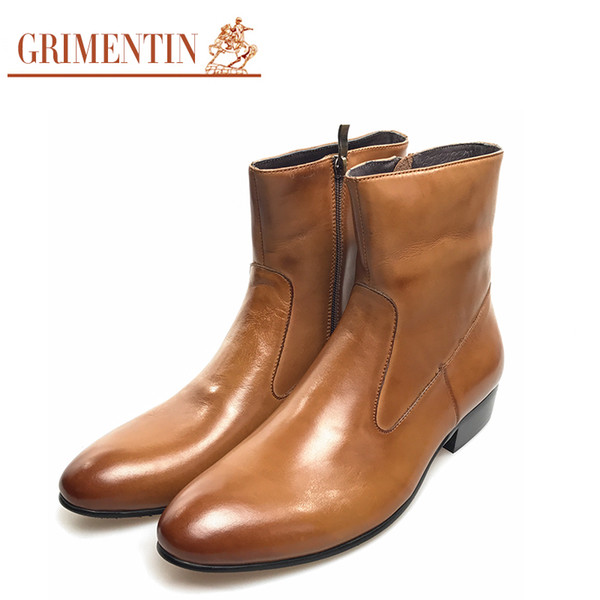 GRIMENTIN cowboy boots men leather black brown pointed toe designer business wedding office male leather ankle boots men shoes