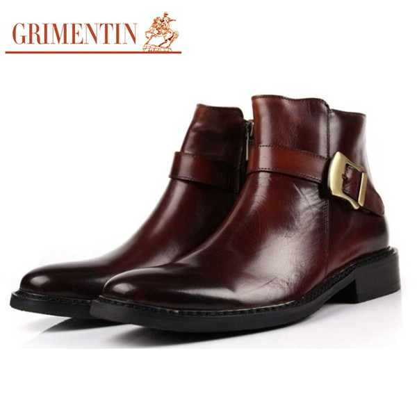 GRIMENTIN High quality hot sale mens boots brand genuine leather formal business black brown men ankle boots for mens dress shoes fashion