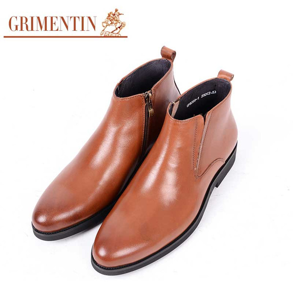 GRIMENTIN Hot sale men ankle boots 100% genuine leather black brown business office mens shoes new fashion Italian mens boots WF