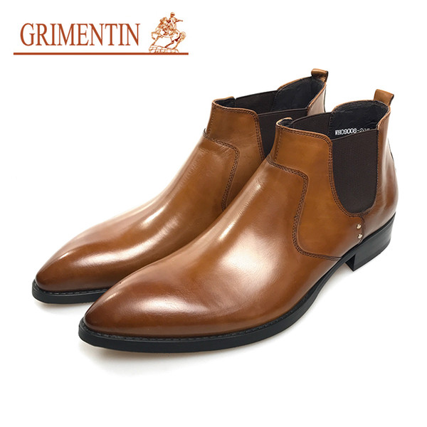 GRIMENTIN fashion men luxury ankle boots genuine leather luxury orange slip on business formal shoes size:38-44 s2