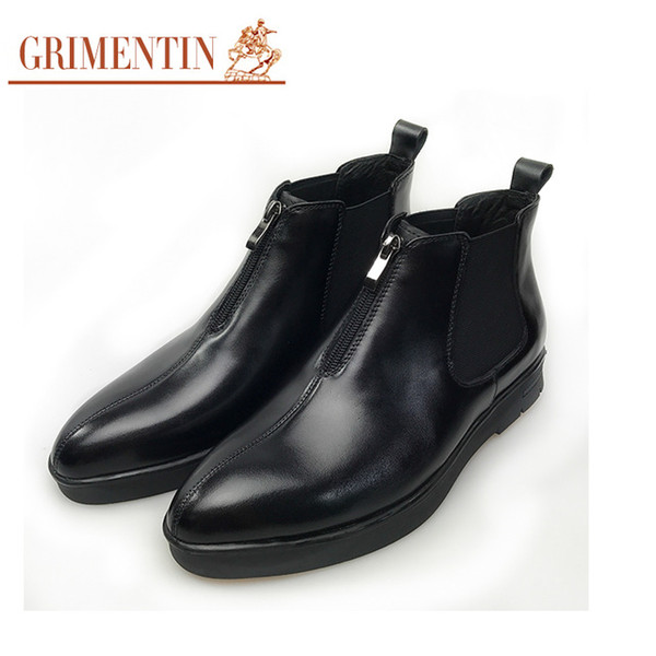 GRIMENTIN Newest winter fashion designer men ankle boots black zip formal boots genuine leather black business shoes size:38-44 O13