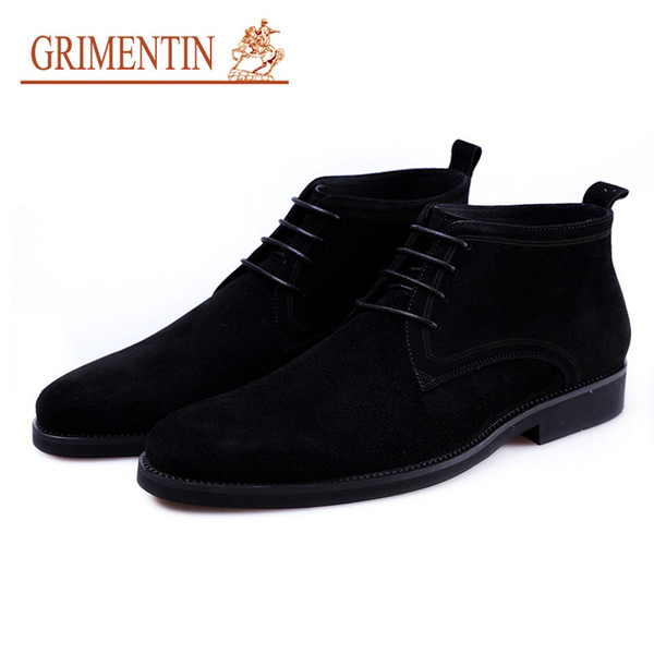 GRIMENTIN Hot Sale Italian Fashion Brand Men Ankle Boots Suede Leather Black Brown Formal Business Mens Shoes Lace Up Newest Mens Boots