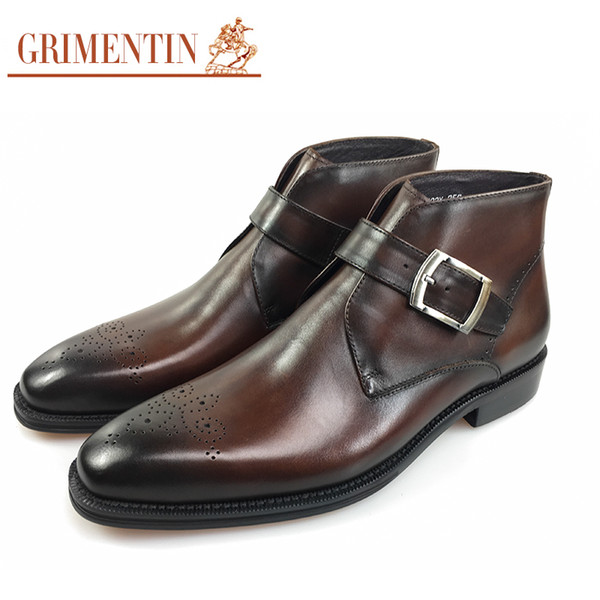 GRIMENTIN Italian fashion designer mens boots hot sale genuine leather handmade carved brand men ankle boots formal business mens shoes JM