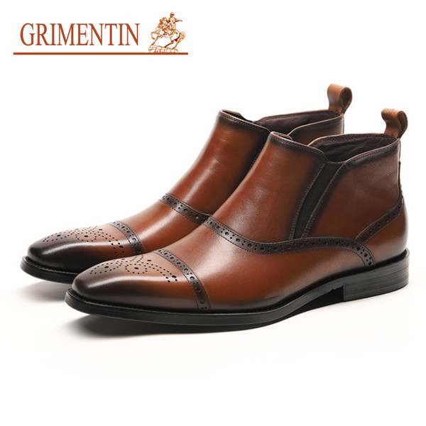 GRIMENTIN Hot Sale Brand Men Boots Genuine Leather Fashion Designer Dress Mens Ankles Boots Black Brown Formal Business Office Male Shoes