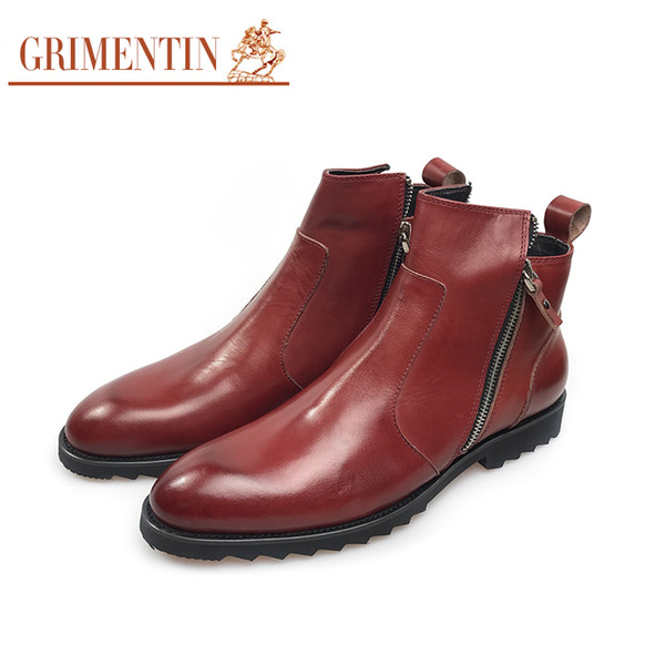 GRIMENTIN luxury zip boots men genuine leather brown male shoes business wedding shoes size:38-44 o9