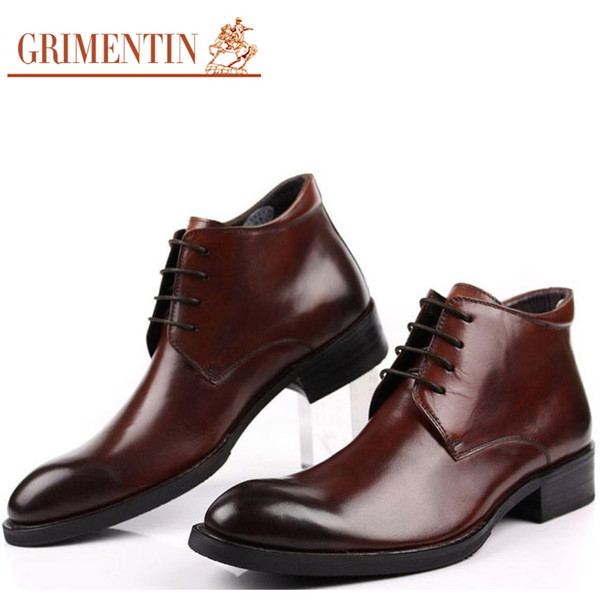 GRIMENTIN Hot Sale Brand Mens Boots Genuine Leather Black Brown Office Ankle Mens Dress Boots Italian Fashion Fomale Business Men shoes