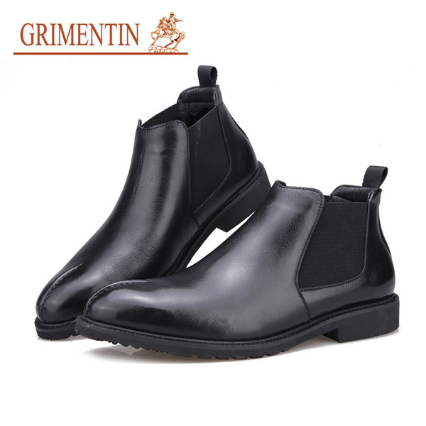 GRIMENTIN Winter hot sale fashion brand men boots genuine leather black Pointed Toe business office formal male ankle boots dress men shoes