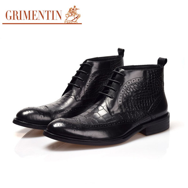 GRIMENTIN brand men boots fashion mens ankle boots genuine leather top grade crocodile tyle mens shoes for business office size:38-44 2bo931