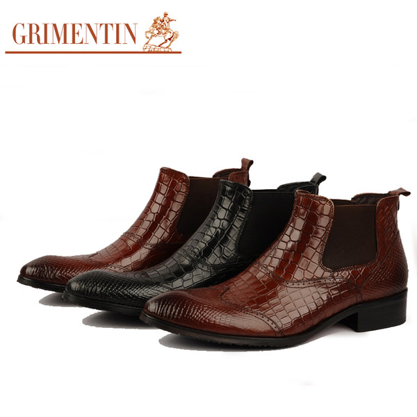 GRIMENTIN brand men boots high quality mens ankle boots genuine leather brown black fashion wedding men shoes size:38-44 2zb107