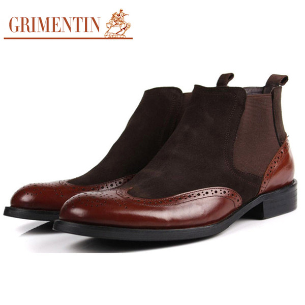 GRIMENTIN Hot sale brand mens boots genuine leather black brown Italian formal business men ankle boots fashion dress office mens shoes