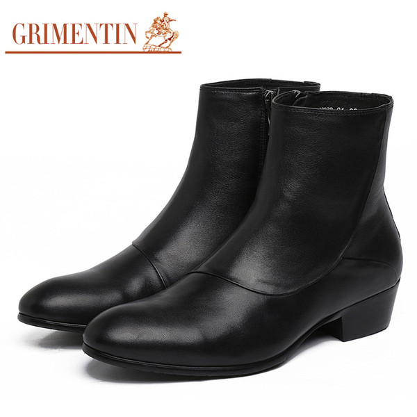 GRIMENTIN Brand fashion zip mens ankle boots genuine leather round toe men dress shoes Italian designer cowboy botas size:38-44 1bo352