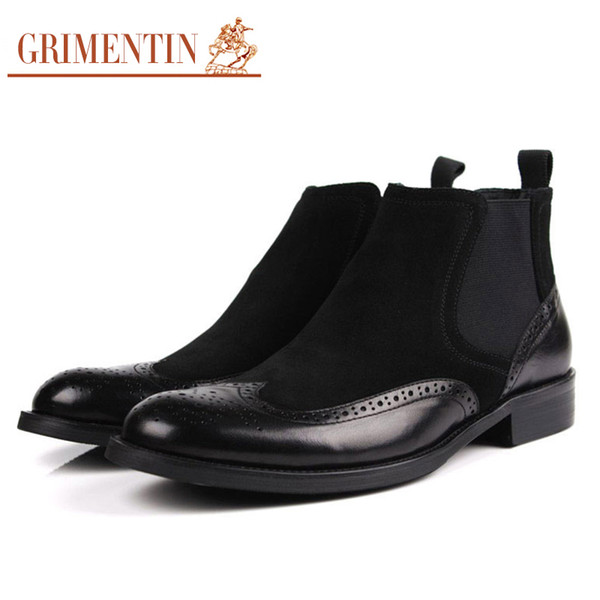 GRIMENTIN Hot Sale Brand Mens Boots Suede Leather Boots Fashion Designer Dress Men Ankle Boots Black Brown business Office Casual Mens Shoe