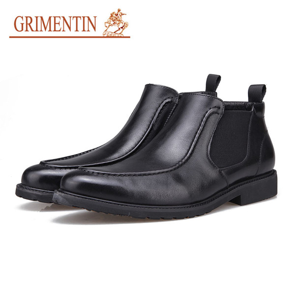 GRIMENTIN Brand winter men boots hot sale genuine leather black Pointed Toe classic business formal ankle men boots fashion casual men shoes