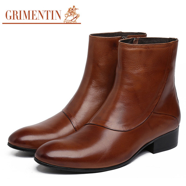 GRIMENTIN Hot sale brand sale mens boots 100% genuine leather round toe black brown formal mens ankle boots fashion designer dress men shoes