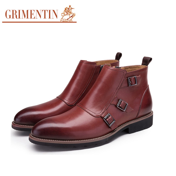 GRIMENTIN Brand genuine leather mens boots hot sale black brown dress men ankle boots Italian fashion wedding formal leather men shoes