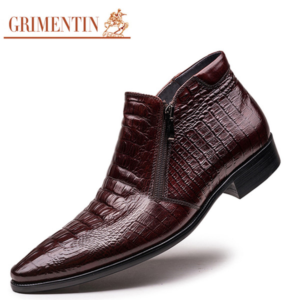 GRIMENTIN brand men boots genuine leather mens ankle boots crocodile style comfortable luxury men dress shoes for wedding size:38-44 2-04