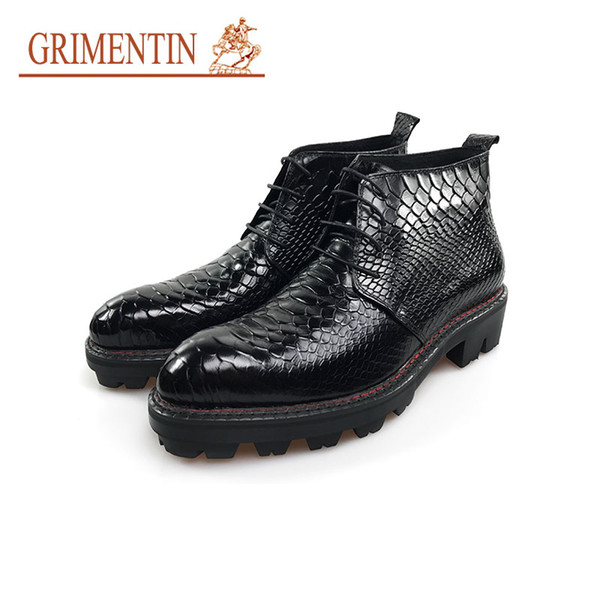 GRIMENTIN Hot sale brand mens boots genuine leather black brown Alligator style men ankle boots fashion formal business mens shoes OM