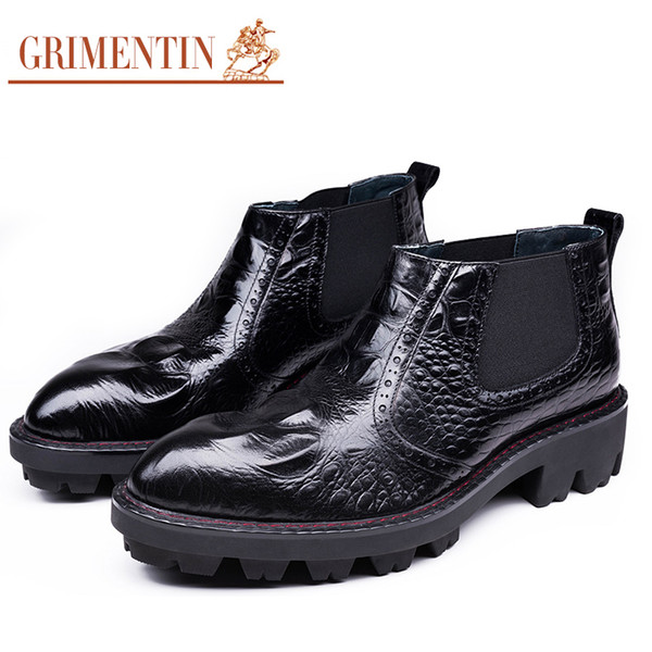 GRIMENTIN Hot sale brand genuine leather mens boots designer crocodile grain man ankle boots Italian designer thick sole heighten men shoes