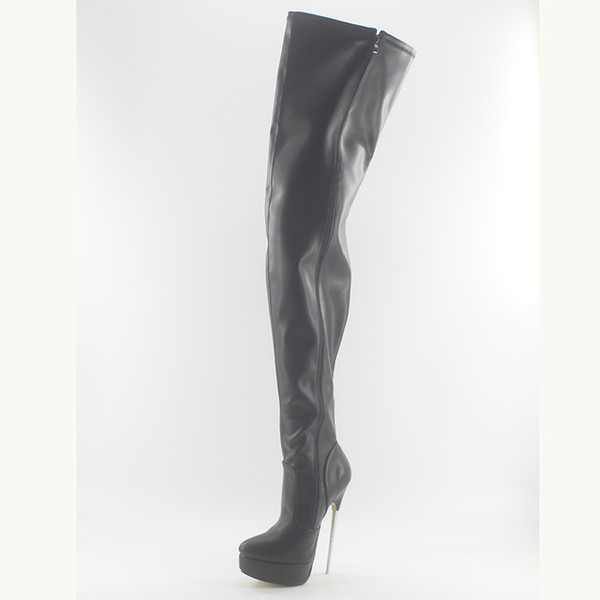 Wonderheel hot black matte 18cm spike heel sexy fetish women thigh high boots soft leather fashion platform crotch boots