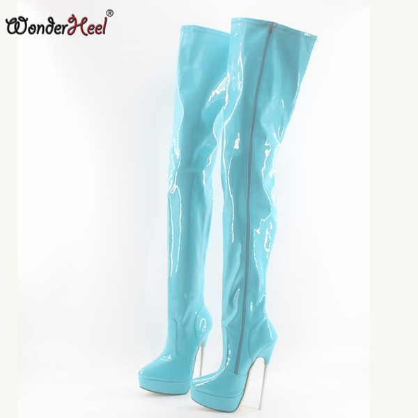 Wonderheel New extreme high heel 18cm stiletto heel thigh high boot sexy metal heels crotch boots patent fashion platform boots