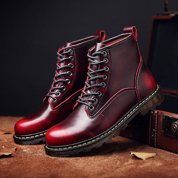 Wholesale-Top quality Dr Genuine Leather Men Women Martin Boots High Top Motorcycle Autumn Winter shoes Lover snow Boots