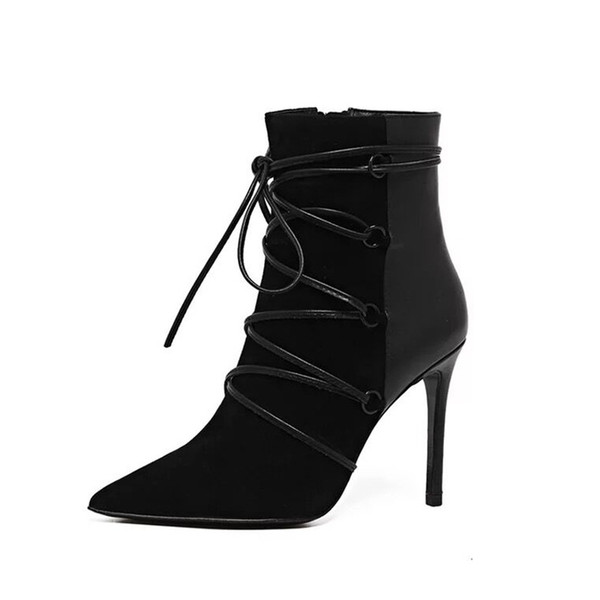 New Luxury Brand Designer Cashmere+Cow Leather Black Ankles Boots Fahion Pointed Toes dding Dress Shoes High Heels Banquet Shoes