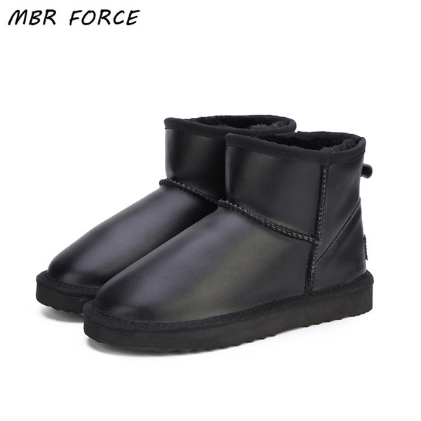 MBR FORCE Waterproof Genuine Leather Fur Winter Boots Warm Wool Women Boots Classic Snow Boots Women Shoes Lady Ankle Shoes