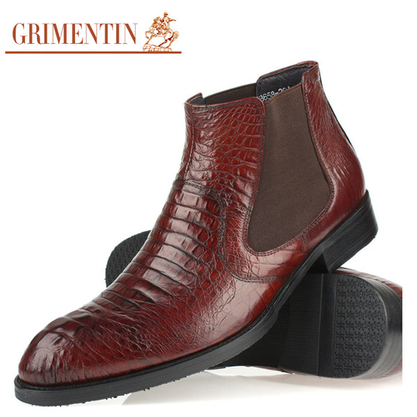 GRIMENTIN Hot sale brand mens boots genuine leather crocodile style dress men ankle boots Italian fashion black brown business male shoes