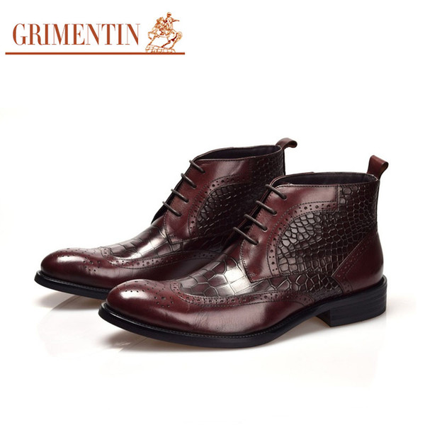 GRIMENTIN Hot sale brand men boots Italian fashion dress mens ankle boots genuine leather top grade crocodile tyle business office men shoes