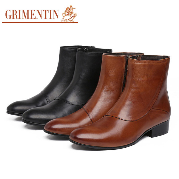 GRIMENTIN Hot sale brand mens boots Italian fashion designer black brown dress men shoes genuine leather round toe formal male ankle boots