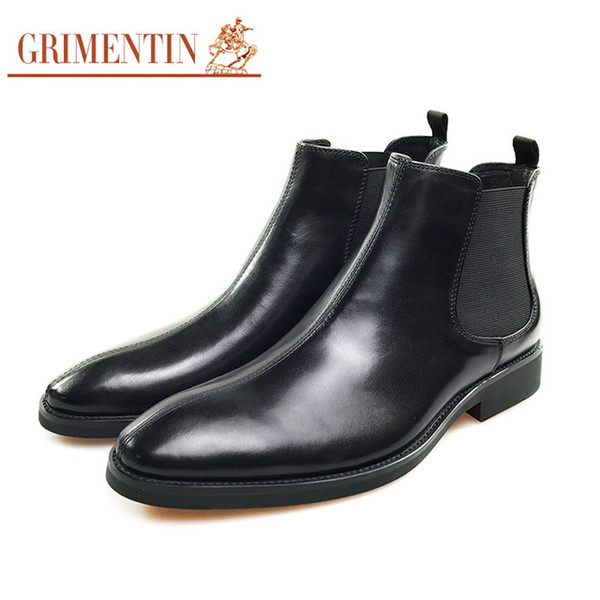 GRIMENTIN Hot sale brand men boots 100% genuine leather pointed toe black dress mens ankle boots fashion formal business mens shoes CG