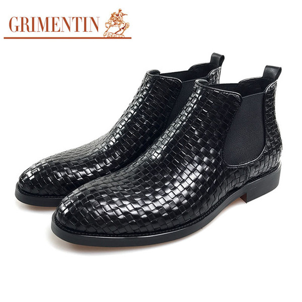 GRIMENTIN Hot sale brand black men boots genuine leather braided style fomale business dress mens ankle boots for Italian fashion mens shoes