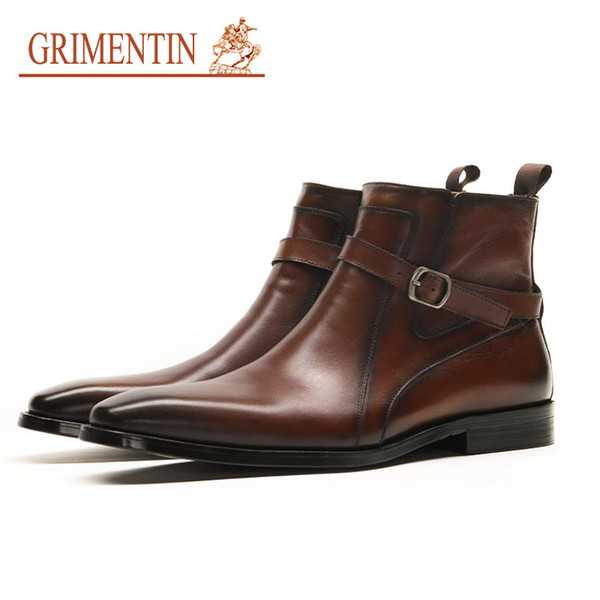 GRIMENTIN Hot Sale Mens Boots Italian Fashion Formal Business Mens Shoes 100% Genuinle leather Black Brown Dress Male Ankle Boots YJ