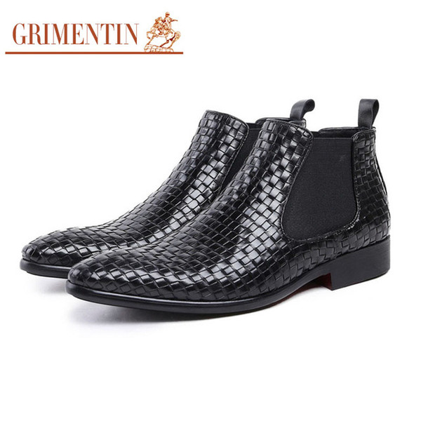 GRIMENTIN Hot sale brand mens boots genuine leather braided style fashion designer ankle men boots for formal office mens shoes JM