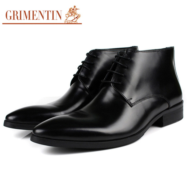 GRIMENTIN Hot sale brand fashion mens boots genuine leather comfortable black brown men ankle boots Italian formal business mens shoes