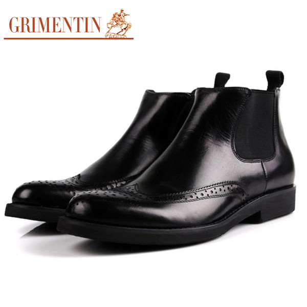 GRIMENTIN Hot sale fashion brand boots genuine leather men dress boots Italian designer mens ankle boots black brown business man shoes